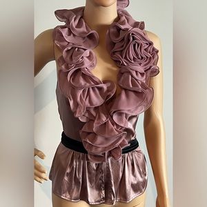 BEBE Rose Ruffled Halter Top